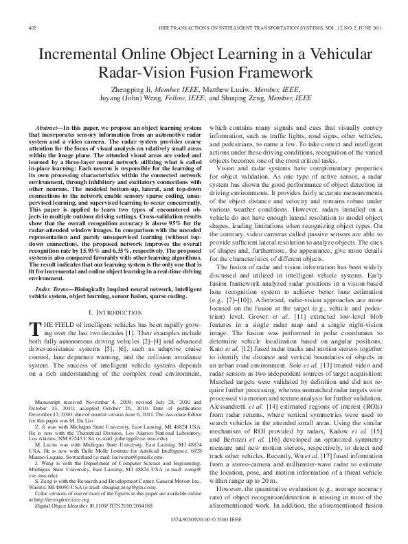 (PDF) Incremental Online Object Learning in a Vehicular Radar-Vision ...