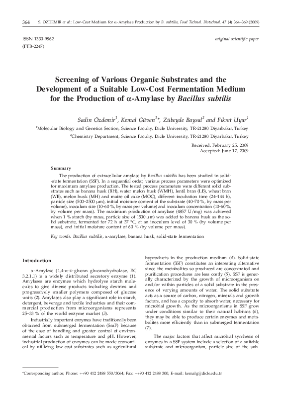 (PDF) Screening of Various Organic Substrates and the Development of a ...