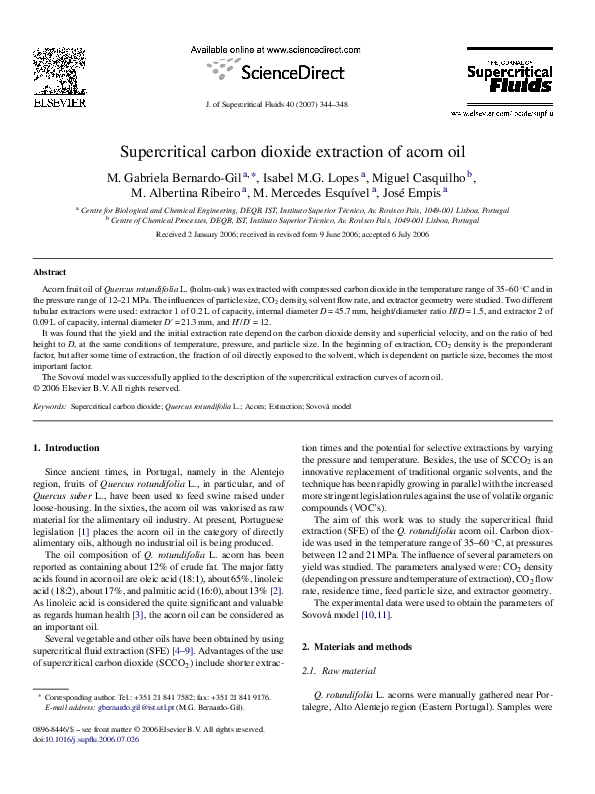 (PDF) Supercritical carbon dioxide extraction of acorn oil