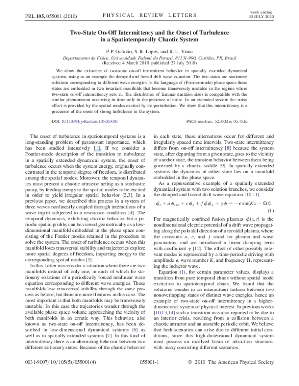 (PDF) Two-State On-Off Intermittency and the Onset of Turbulence in a ...