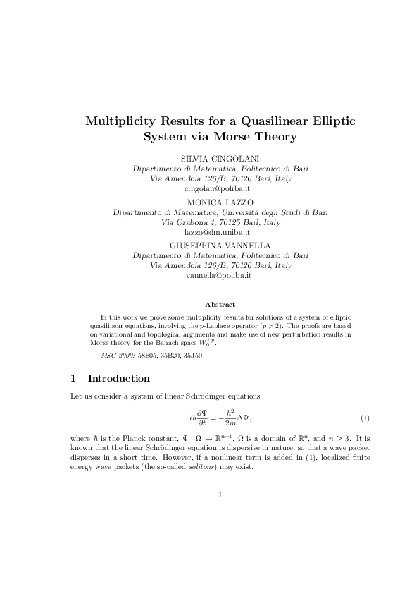 (PDF) Multiplicity results for a quasilinear elliptic system via Morse ...