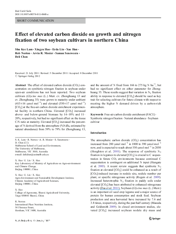 (PDF) Effect of elevated carbon dioxide on growth and nitrogen fixation ...