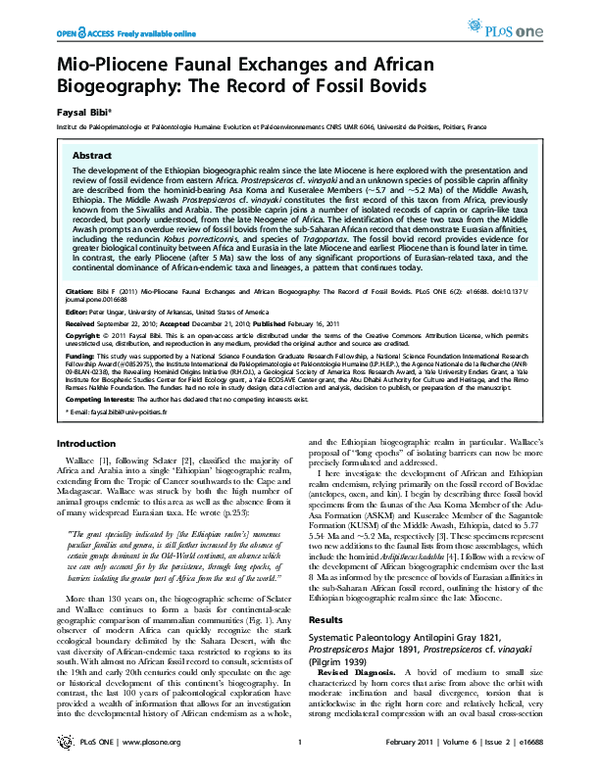 (PDF) Mio-Pliocene Faunal Exchanges and African Biogeography: The ...