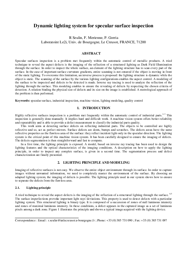 (PDF) Dynamic lighting system for specular surface inspection