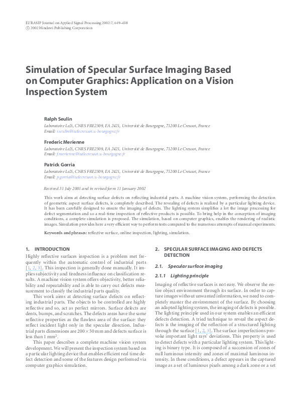 (PDF) Simulation of Specular Surface Imaging Based on Computer Graphics ...
