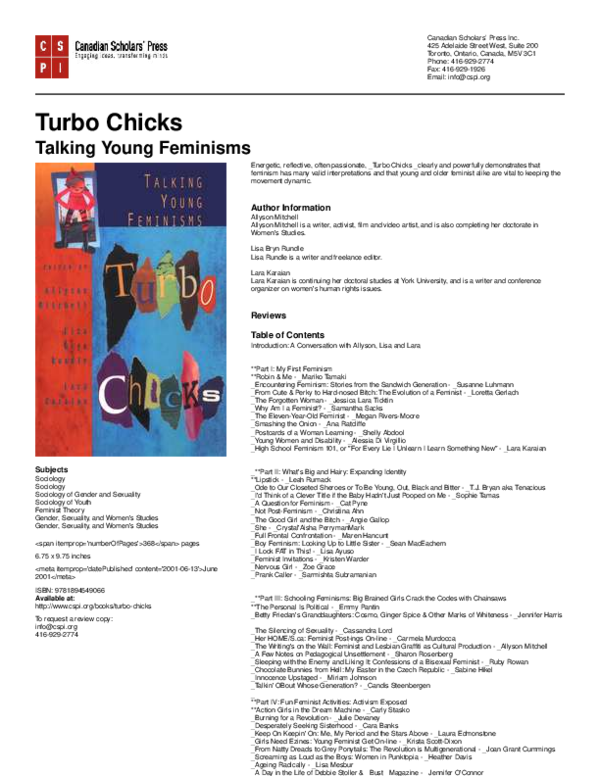 Turbo Chicks (Co-edited with Allyson Mitchell and Lisa Bryn Rundle)