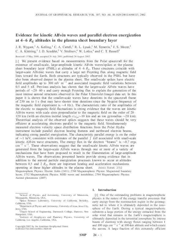 (PDF) Evidence for kinetic Alfvén waves and parallel electron ...