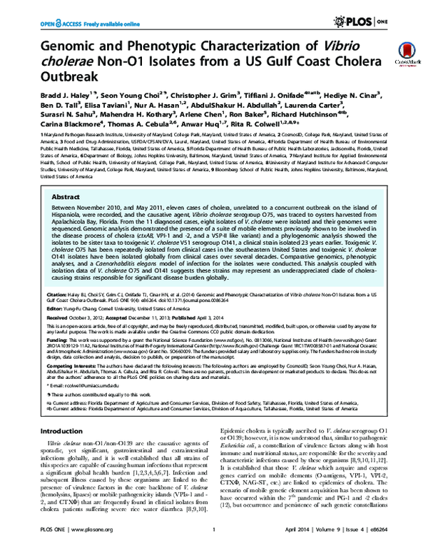 (PDF) Genomic and Phenotypic Characterization of Vibrio cholerae Non-O1 ...