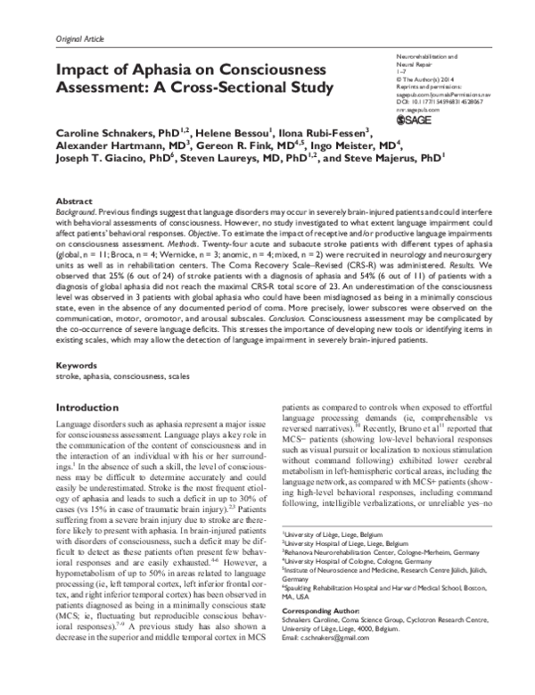 (PDF) Impact of Aphasia on Consciousness Assessment: A Cross-Sectional ...