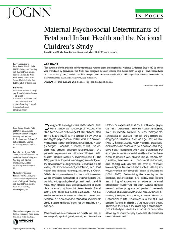 (PDF) Maternal Psychosocial Determinants of Fetal and Infant Health and ...