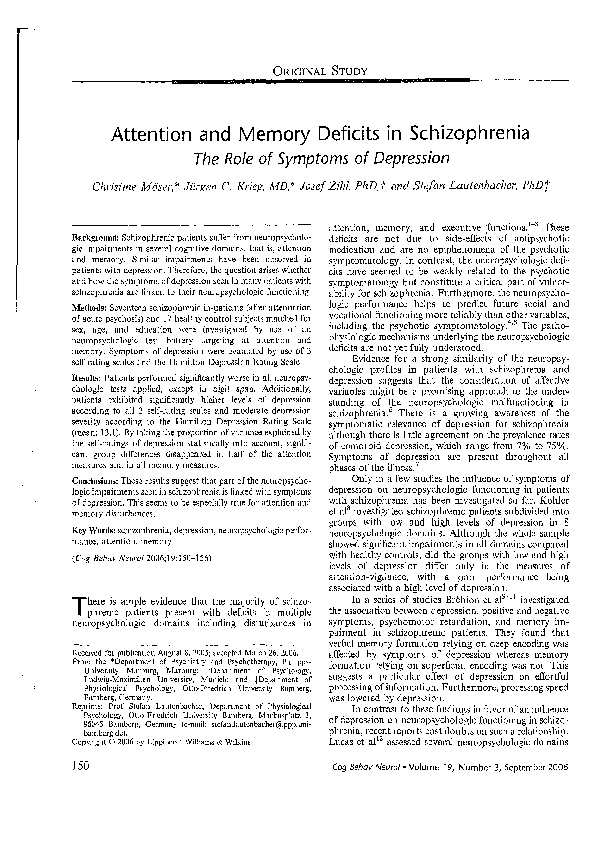 (PDF) Attention and memory deficits in schizophrenia: the role of ...