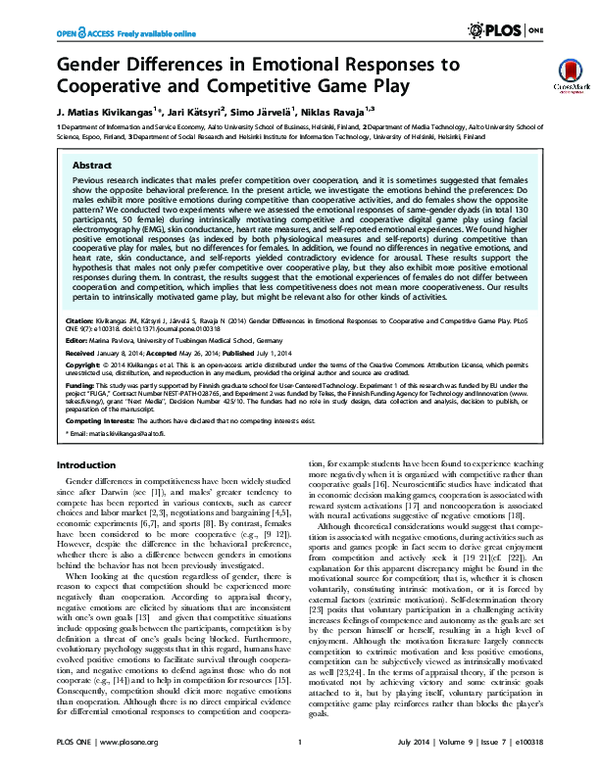 (PDF) Gender Differences in Emotional Responses to Cooperative and ...