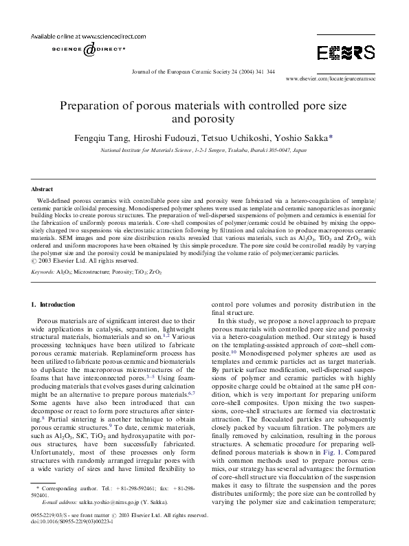 (PDF) Preparation of porous materials with controlled pore size and porosity Hiroshi Fudouzi