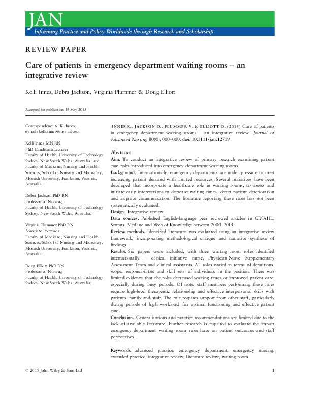 (PDF) Care of patients in emergency department waiting rooms - an ...