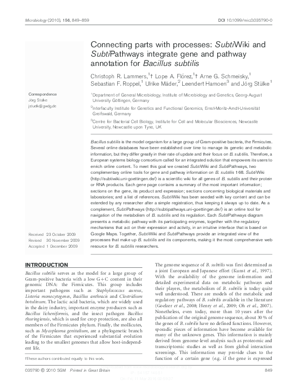 (PDF) Connecting parts with processes: SubtiWiki and SubtiPathways ...