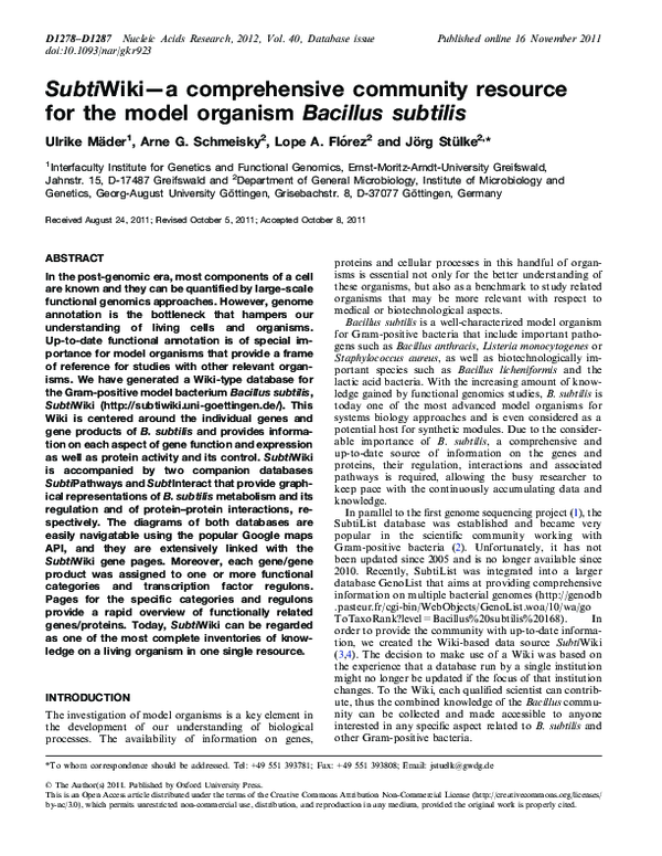 (PDF) SubtiWiki--a comprehensive community resource for the model ...