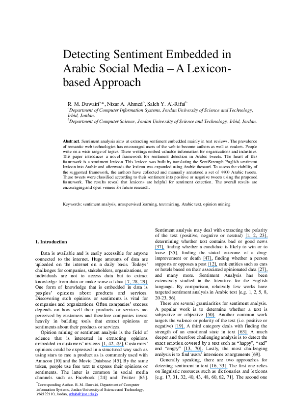 (PDF) Detecting sentiment embedded in Arabic social media – A lexicon ...
