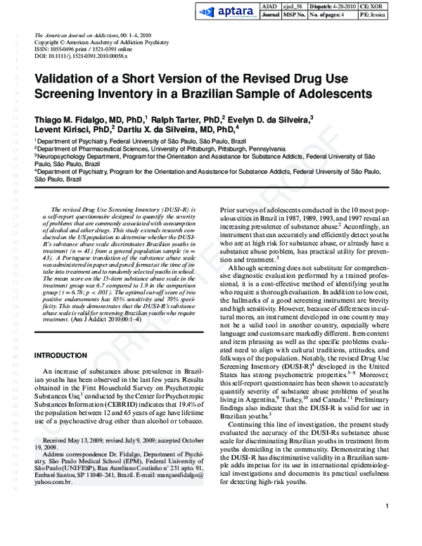 (PDF) Validation of a Short Version of the Revised Drug Use Screening ...