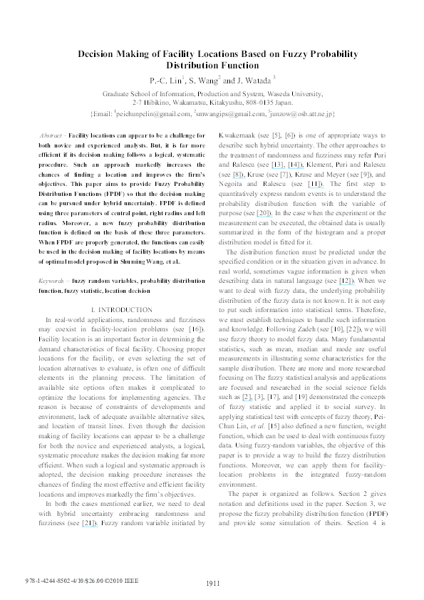 (PDF) Decision making of facility locations based on Fuzzy Probability ...
