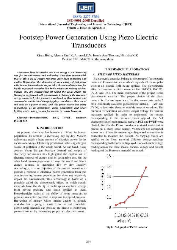 (PDF) Footstep Power Generation Using Piezo Electric Transducers