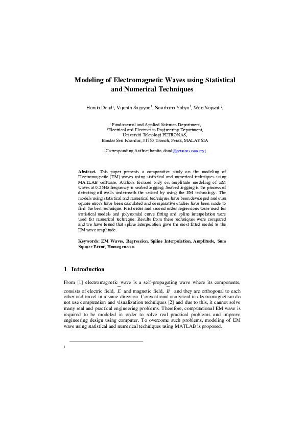 (PDF) Modeling of Electromagnetic Waves Using Statistical and Numerical ...
