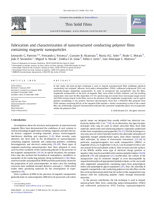 (PDF) Fabrication and characterization of nanostructured conducting ...