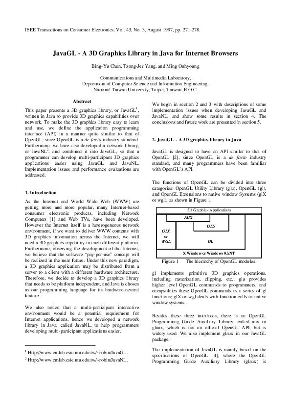 (PDF) JavaGL - A 3D Graphics Library in Java for Internet Browsers