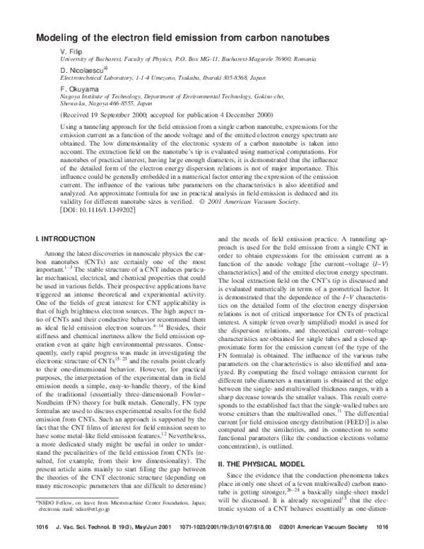 (PDF) Modeling of the electron field emission from carbon nanotubes