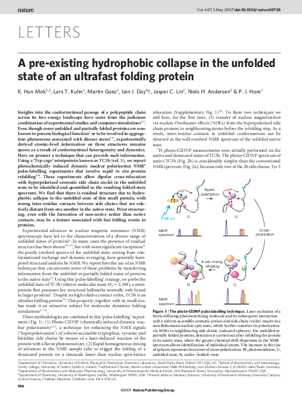 (PDF) A pre-existing hydrophobic collapse in the unfolded state of an ...