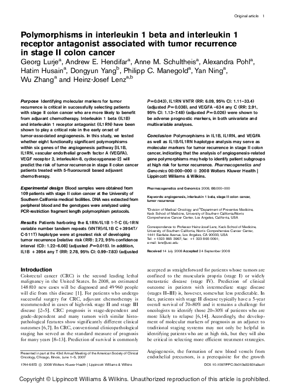 (PDF) Polymorphisms in Interleukin-1β and Interleukin-1 Receptor ...