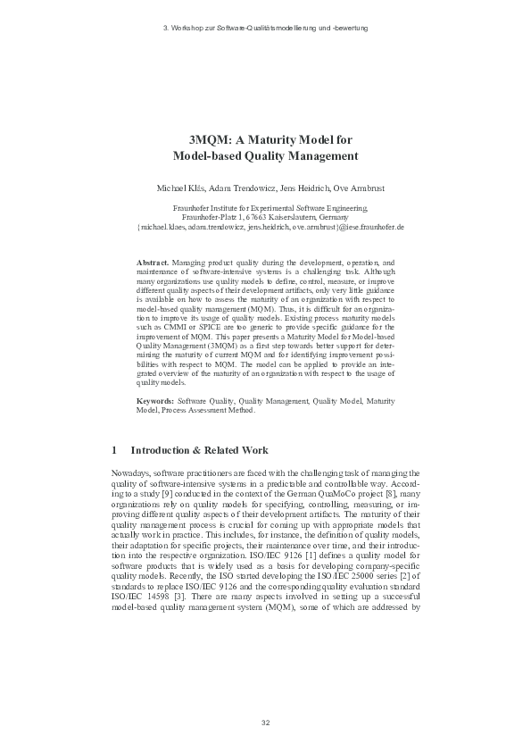 (PDF) 3MQM: A Maturity Model for Model-based Quality Management