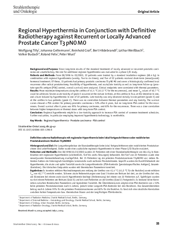 (PDF) Regional Hyperthermia in Conjunction with Definitive Radiotherapy ...