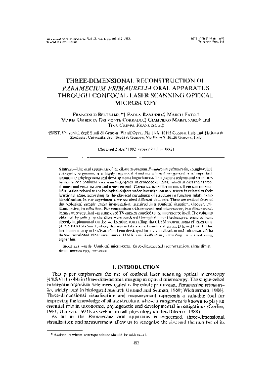 (PDF) Threedimensional reconstruction of Paramecium primaurelia oral