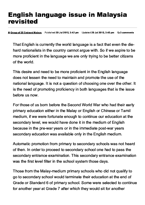 (PDF) English language issue in Malaysia revisited