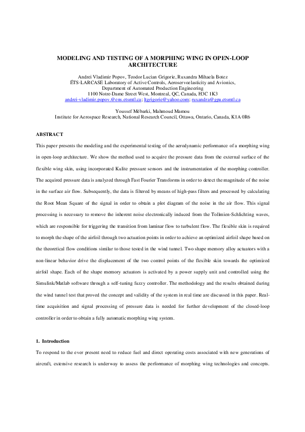 (PDF) Modeling and Testing of a Morphing Wing in Open-Loop Architecture