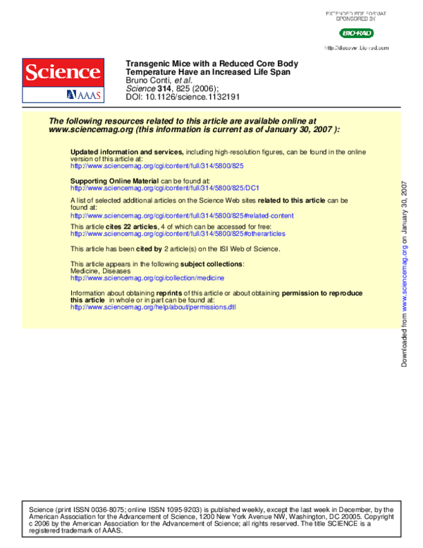 (PDF) Transgenic Mice with a Reduced Core Body Temperature Have an ...
