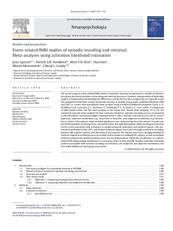 (PDF) Event-related fMRI studies of episodic encoding and retrieval ...