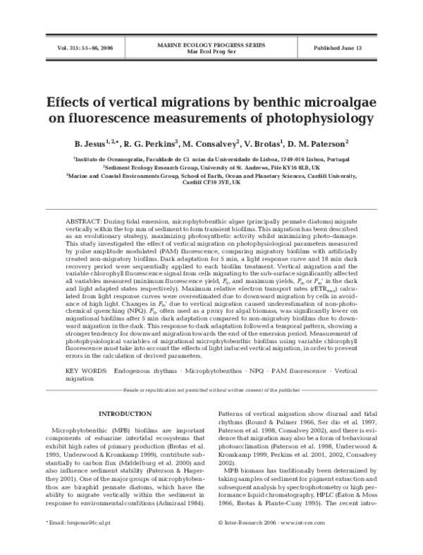(PDF) Effects of vertical migrations by benthic microalgae on ...