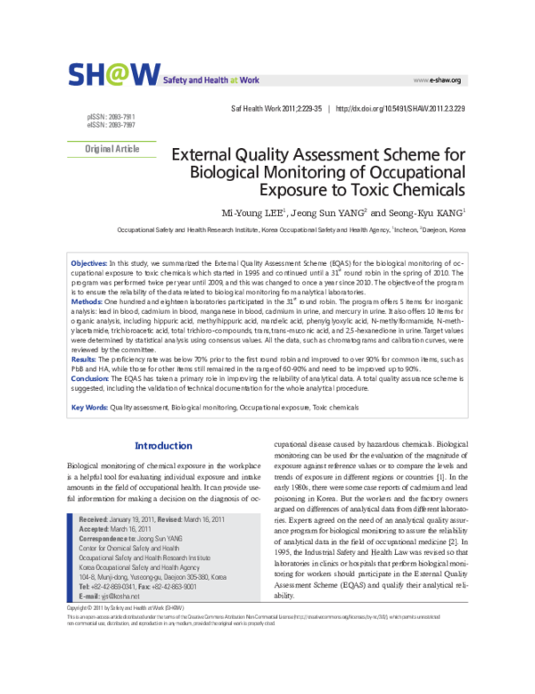Pdf External Quality Assessment Scheme For Biological Monitoring Of