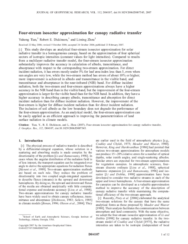 (PDF) Four-stream isosector approximation for canopy radiative transfer