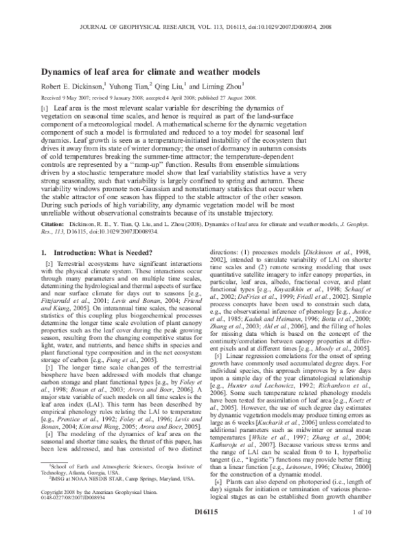 (PDF) Dynamics of leaf area for climate and weather models