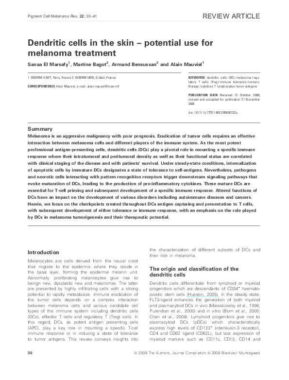 (PDF) Dendritic cells in the skin - potential use for melanoma treatment