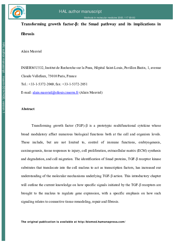 (PDF) Transforming growth factor-β: the Smad pathway and its ...