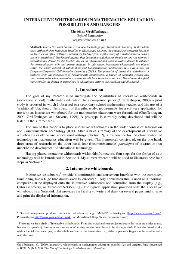 (PDF) Interactive whiteboards in mathematics education: possibilities ...