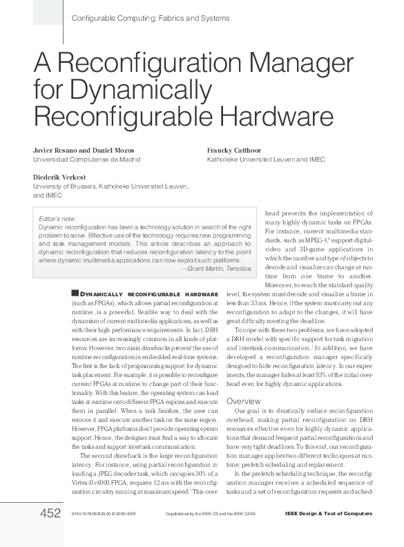 (PDF) A Reconfiguration Manager for Dynamically Reconfigurable Hardware