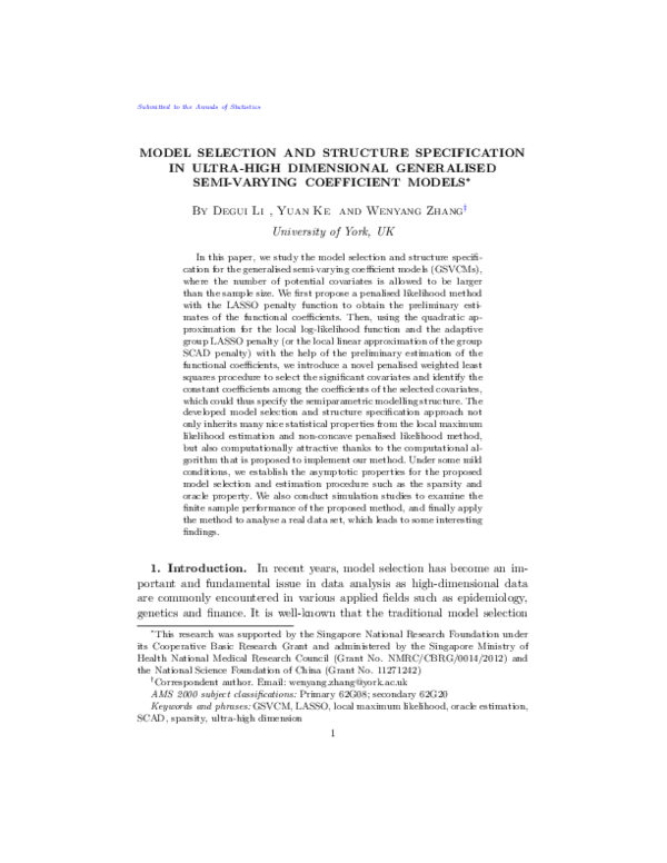 (PDF) Model selection and structure specification in ultra-high ...