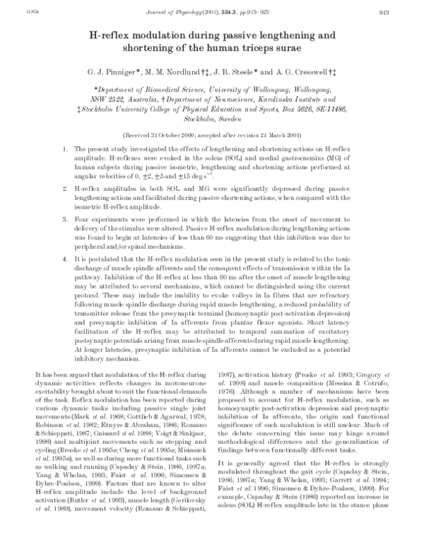 (PDF) Hreflex modulation during passive lengthening and shortening of