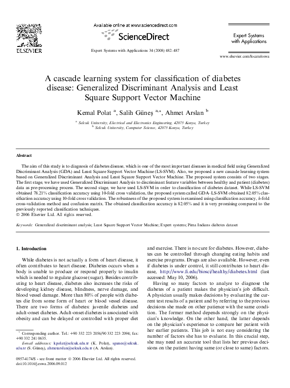 (PDF) A cascade learning system for classification of diabetes disease ...