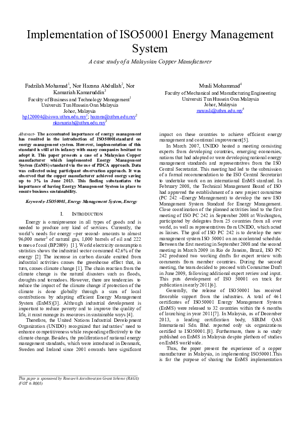 (PDF) Implementation of ISO50001 energy management system Musli