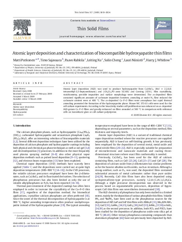 (PDF) Atomic Layer Deposition and Characterization of GeTe Thin Films